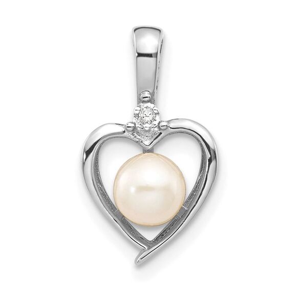 Kazi Luxury 14k White Gold FW Cultured Pearl and Diamond Heart Pendant